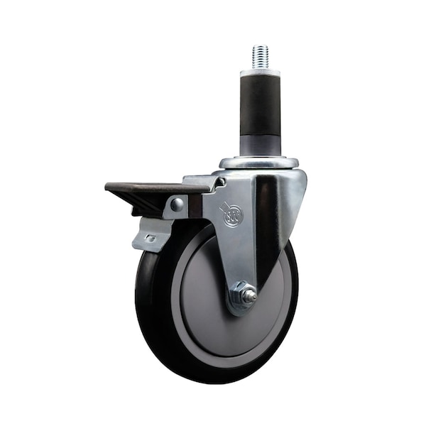 5'' Black Poly Swivel 1-1/4'' Expanding Stem Caster with Brake